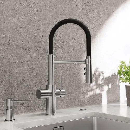 Vista 2 de Blanco 442990 CATRIS Flexo Filtro Semi-Pro Pull-Down Grifo De Cocina De Arco Alto 1.5 GPM - Cromo