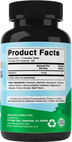 Vista 6 de Vitamatic Melatonina para perros – 6 mg – 120 comprimidos masticables con sabor a carne (paquete de 1))