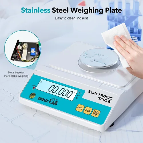 Vista 5 de Báscula de laboratorio 500g, 0.001g Balanza analítica electrónica de alta precisión g/lb/oz/dw/ct/dr Báscula científica de laboratorio