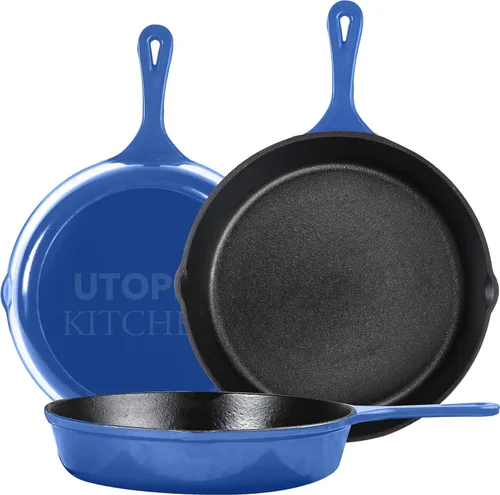 Vista 9 de Utopia Kitchen Juego de sartenes de hierro fundido de 3 piezas, sartén para chefs, sartenes de hierro fundido pre-sazonadas, 6, 8 y 10 pulgadas