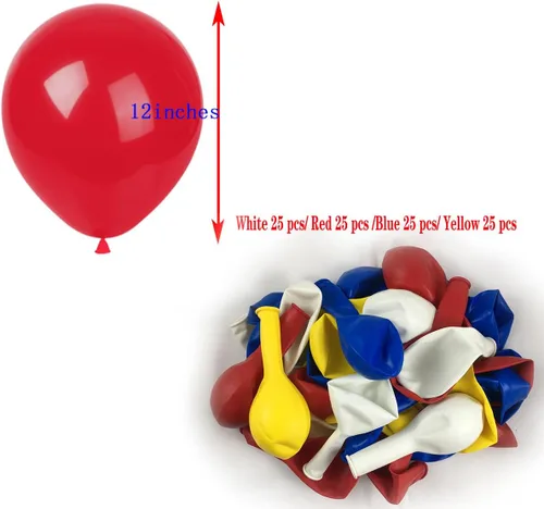 Vista 2 de KADBANER Globos blancos, amarillos, rojos y azules, paquete de 100, globos de látex de 12 pulgadas