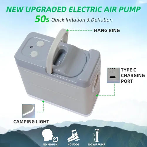 Vista 9 de Colchoneta de dormir autoinflable con bomba eléctrica, espuma viscoelástica ultra gruesa de 4 pulgadas con almohada, colchón de campamento aislado