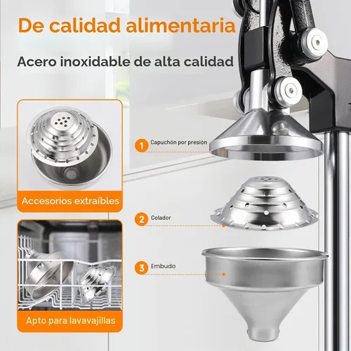 Vista 3 de OSTBA Exprimidor Manual de Hierro Fundido Prensa de Mano, Exprimidor de Cítricos de Grado Comercial, Exprimidor de Limón de Acero Inoxidable