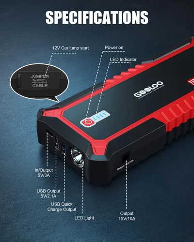 Vista 6 de GOOLOO - Arrancador de batería para automóvil GP3000 mejorado de 3000 A (hasta 9 L de gas o 7 L de motor diésel) 12 V, paquete de potencia portátil