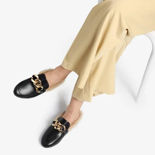 Vista 5 de DREAM PAIRS Mules para mujer, zapatos planos, cómodos, sin cordones, con puntera cerrada, mocasines con cadena sin espalda para mujer