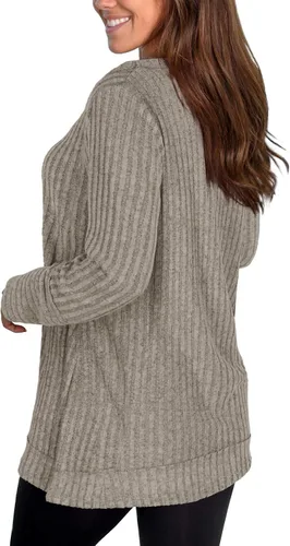 Vista 3 de WIHOLL - Suéter de manga larga, con cuello en V, color liso, a la moda para mujer