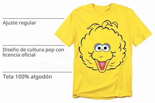 Vista 4 de Disfraz de Plaza Sésamo de cara completa, unisex, colección de camisetas para adultos big bird