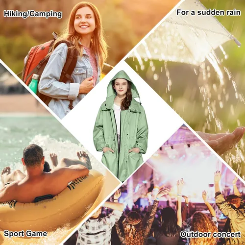 Vista 7 de SOPPY Abrigos de lluvia para mujer, impermeable largo, ligero, con capucha, para mujer, senderismo, viajes al aire libre