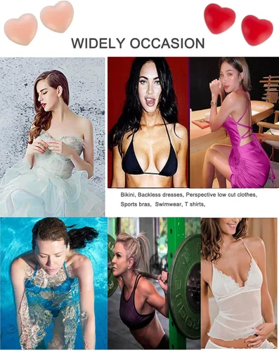 Vista 5 de Pasties - Calcomanías de silicona autoadhesivas para rave, diseño de corazón, pétalos de pecho, reutilizables, para mujeres, club, 2 pares