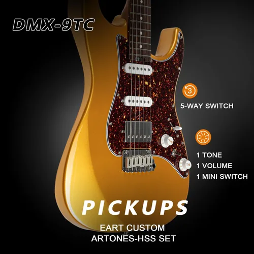 Vista 3 de EART Guitarras eléctricas de 6 cuerdas DMX-9TC Golpeador de tortuga roja Cuerpo sólido de caoba tostado y pastillas Alnico v Tonos versátiles