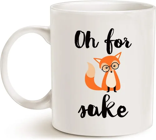 Vista 2 de MAUAG Divertida taza de café con cita de zorro, Oh for Fox, regalos para el día del padre y la madre, taza divertida, color blanco, 11 onzas