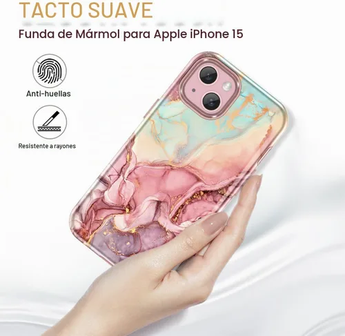 Vista 3 de Btscase Funda para iPhone 15 de 6.1 pulgadas (2023), patrón de mármol 3 en 1, resistente a prueba de golpes, cuerpo completo, policarbonato A-oro