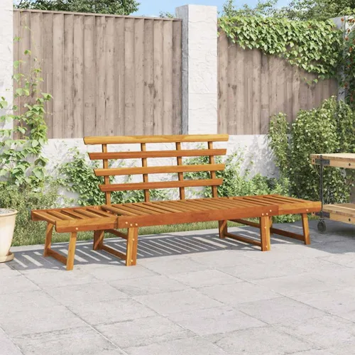 Vista 2 de 2-in-1 Convertible Garden Bench Daybed, Solid Acacia Wood Bench with Adjustable Armrests, Brown Outdoor Seating for Patio Balcony