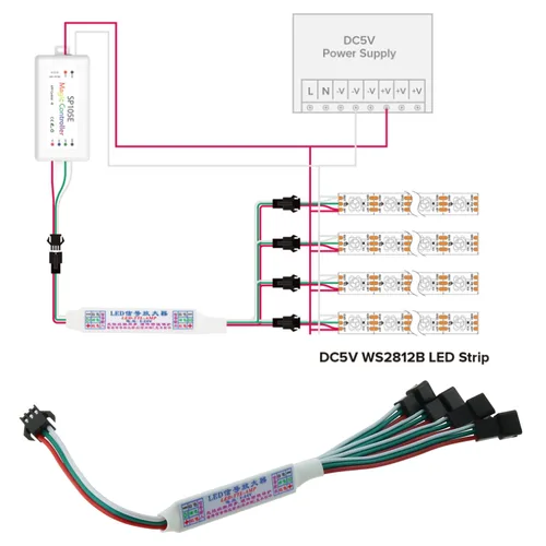 Vista 2 de WS2814 etc 3 pin RGB IC TTL Amplificador DGZZI WS2812B WS2811 16703 SK6812 1 a 4 Soporte 3 pin RGB IC TTL Amplificador para tira LED, cadena de LED