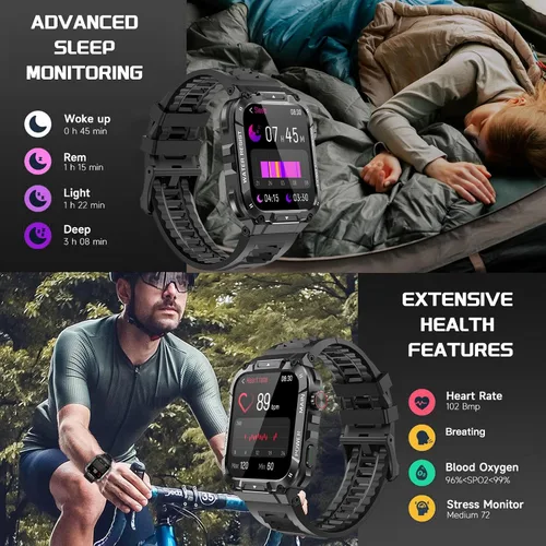 Vista 3 de Reloj inteligente con función de teléfono, hacer/responder llamadas con control de voz AI, reloj inteligente con 28 modos deportivos, podómetro