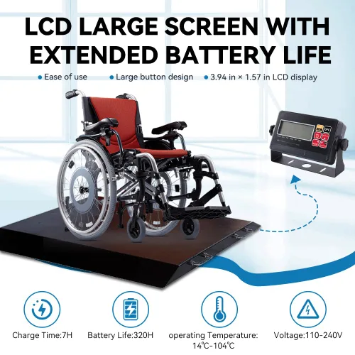 Vista 11 de Báscula para silla de ruedas 1000x0.1lb, Báscula médica digital con Rampa Doble Extendida portátil para uso doméstico