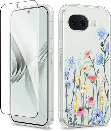 Vista 33 de GVIEWIN Funda para Google Pixel 10a con protector de pantalla, protección contra caídas de grado militar, no amarillenta, transparente, floral