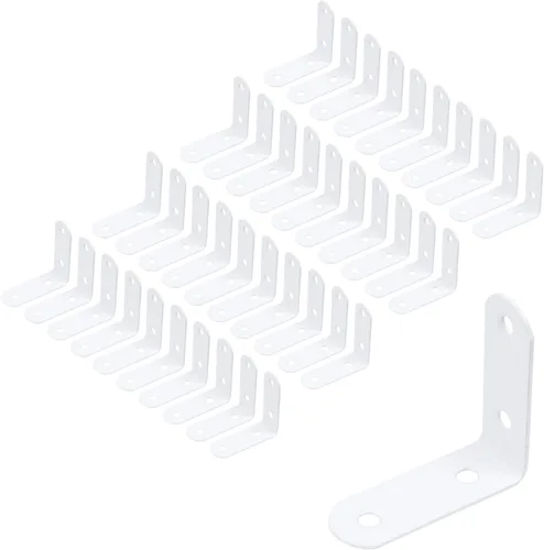 Vista 7 de Coshar 20 soportes de hierro en L para juntas de ángulo recto, soportes resistentes para estantes flotantes, mesa de madera, color blanco