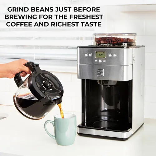 Vista 6 de Kenmore Elite Cafetera de Moler y Preparar – Molinillo integrado, máquina automática de café por goteo, cafetera programable de 12 tazas, molinillo