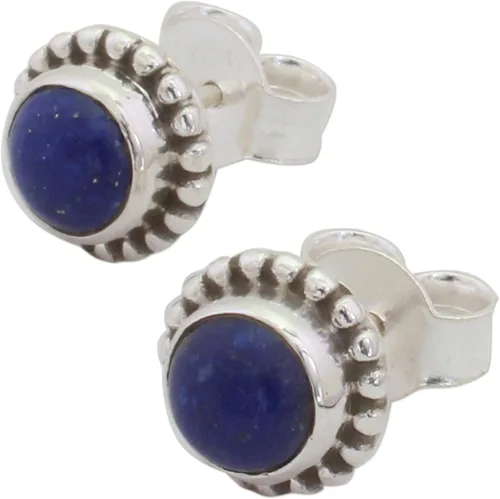 Vista 4 de NOVICA Lapislázuli - Pendientes redondos de plata de ley 925, diseño de globo azul
