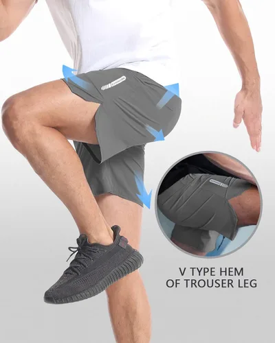 Vista 3 de CANGHPGIN Paquete de 2 pantalones cortos deportivos de entrenamiento para hombre, entrepierna de 7 pulgadas, pantalones cortos de senderismo