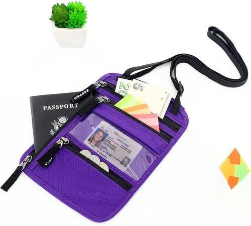 Vista 5 de ZOPPEN Funda para pasaporte, cartera para el cuello, funda para pasaporte, organizador de documentos de viaje, combo de portatarjetas de pasaporte