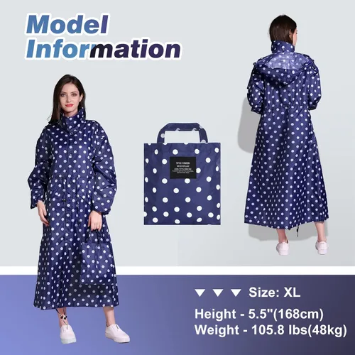 Vista 5 de Chubasqueros largos para mujer, impermeable, plegable, con capucha, rompevientos ligeros y ajustables para exteriores