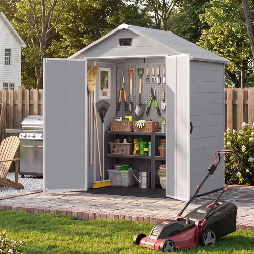 Vista 12 de Devoko 6X4 FT Plastic Outdoor Storage Shed with Floor, Dark Gray