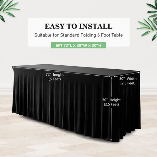 Vista 3 de Mantel de una pieza y falda para mesas rectangulares, mantel ajustable de elastano de 6 pies con falda de volantes para bodas, banquetes, baby Negro