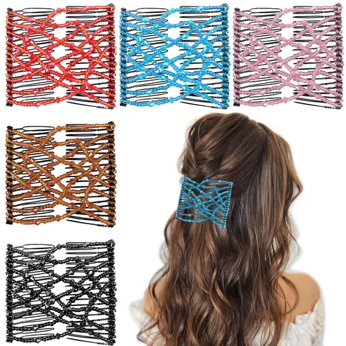 Vista 9 de 5 unidades de peine mágico elástico ajustable con clip elástico para mujeres y niñas, sin arrugas, horquillas vintage para hacer moños, accesorios