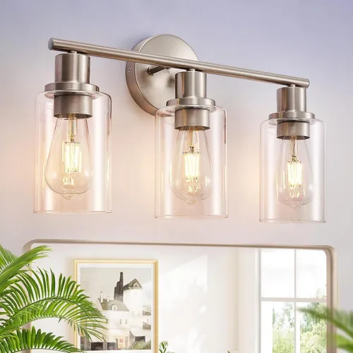 Vista 13 de [Usado] DLLT Lámparas de Baño de 3 Luces: Luces de Tocador Modernas de Níquel con Bombillas E26 - Lámpara de Pared de Baño con Pantalla de Vidrio