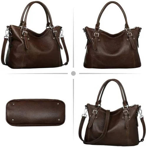 Vista 4 de HESHE - Carteras y bolsos de cuero genuino para mujer, bolso de mano, bolso de hombro, bolso de asa superior, bolso cruzado, bolso tipo morral