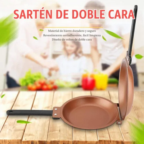 Vista 2 de Sartén, Doble Lado Antiadherente Flip Sartén Frito Huevo Pancake Maker Hogar Cocina Utensilios de Cocina