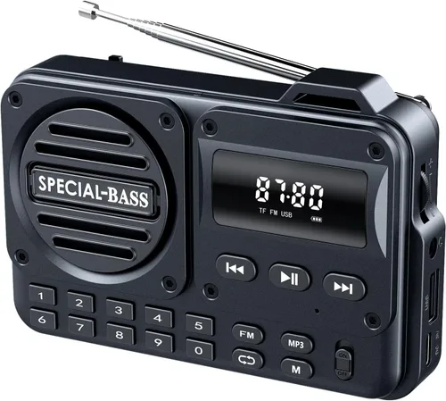 Vista 9 de Radio de bolsillo FM con carga USB-C, 2000 mAh, recargable, excelente recepción, altavoz transparente y conector para auriculares, pantalla LCD