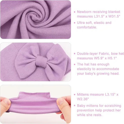 Vista 2 de AQOKKA Manta de Recepción para Recién Nacido con Gorro de Lazo Mitones Juego de Tarjetas de Madera para Recién Nacidos Niños Pequeños Bebé Niño Niña