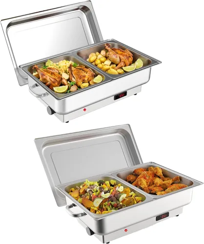 Vista 11 de GarveeHome Juego de bufé eléctrico de acero inoxidable con 1 sartén y tapa de 9 cuartos de galón, control de temperatura de 400 W, 86-200 °F