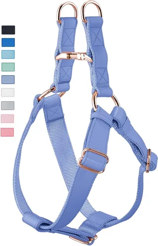 Vista 11 de Arnés de Cuero Suave Sin Tirones para Perro - Arnés Ajustable de Paso para Perro con Hebilla de Metal Resistente de Oro Rosa, Chalecos Halter
