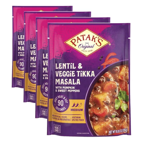 Vista 10 de Patak's Garbanzos con Mantequilla y Vegetales, 10.05 Oz (Paquete de 1) Curry Suave con Garbanzos, Espinaca, Zanahorias, Comidas Vegetarianas Listas