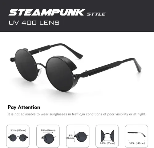 Vista 5 de CGID Retro Steampunk Round Polarized Sunglasses Men Womens Metal Circle Frame UV400 Protection E72