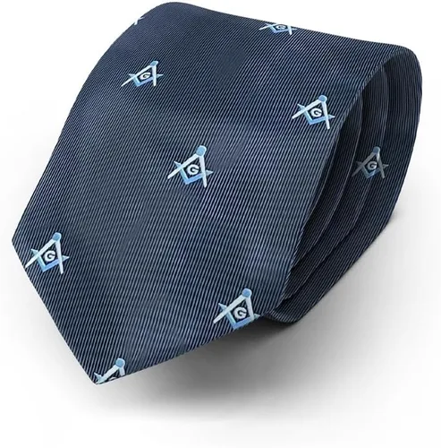 Vista 2 de Pequeño cuadrado y brújula corbata masónica - Azul y Blanco, Multicolorido
