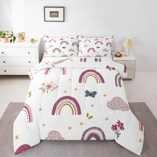 Vista 40 de Erosebridal Juego de edredón arcoíris de 2 piezas, edredón de nube de dibujos animados kawaii iridiscente individual para niños, niñas, mujeres