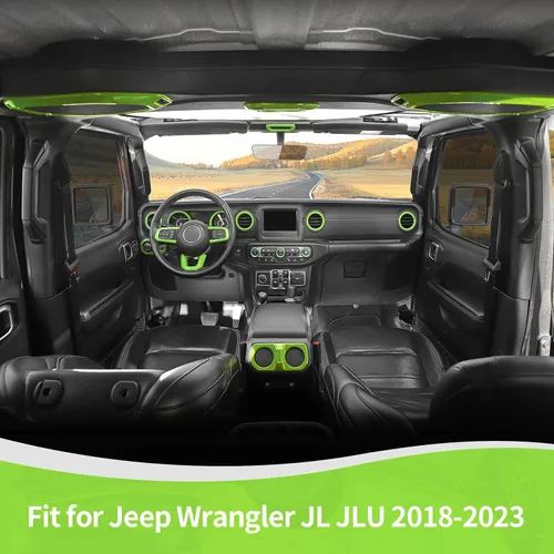 Vista 4 de RT-TCZ Kit de cubierta interior verde para Jeep JL JLU 2018-2023 Anillos de ajuste de ventilación de CA Accesorios interiores verdes 20 piezas