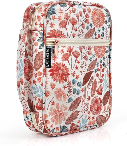 Vista 11 de Funda para la Biblia para mujeres con estampado de flores, funda de transporte para libros de la Biblia con asa duradera, funda acolchada