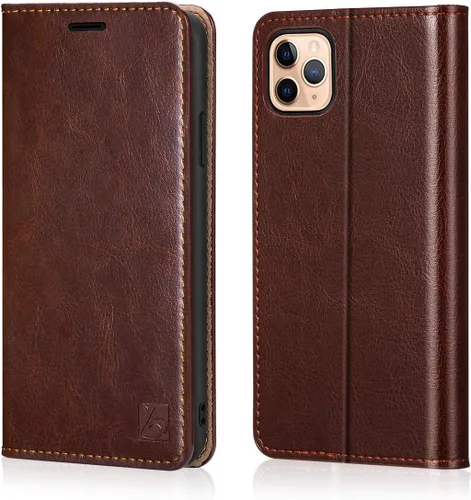 Vista 44 de Belemay Funda tipo cartera compatible con iPhone 8 Plus, de piel de vaca auténtica, funda tipo folio (funda interior de TPU suave), ranuras