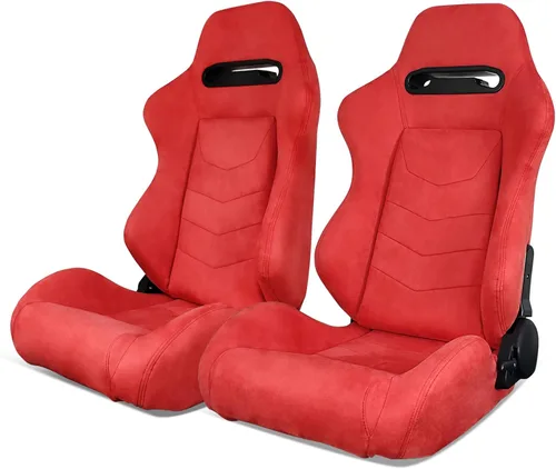 Vista 18 de IKON MOTORSPORTS, Asiento universal de carreras PU + cuero de carbono + gamuza, con deslizadores dobles, asiento deportivo reclinable negro