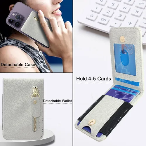 Vista 3 de Cartera magnética compatible con MagSafe para modelos de iPhone 15/14/13/12/Pro/Max/Plus, con tarjetero y bolsillo con cremallera para hombres