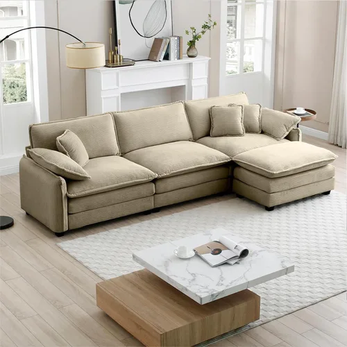 Vista 17 de Sofá Loveseat Grande en Beige y Blanco de 194.8 cm, Sofás Seccionales de 2 Plazas Grandes para Sala de Estar, Sofá Seccional Modular de Tela