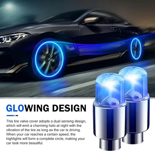Vista 6 de 4 PCS Luces LED para Tapas de Vástago de Válvula de Neumático, Flash Giratorio con Visibilidad de 360 Grados, Luces de Rueda Impermeables para Azul