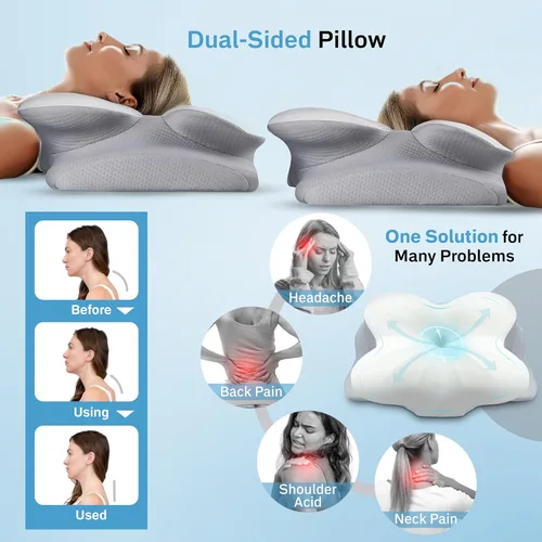 Vista 2 de EcoNour Almohada cervical para dormir Almohadas ergonómicas de espuma viscoelástica para dolor de cuello y hombros Almohada de contorno