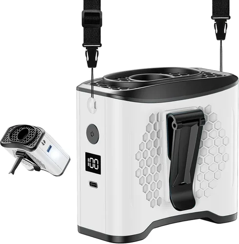 Vista 9 de Ventilador de cintura portátil con clip, 4 velocidades, 13000 rpm, fuerte flujo de aire con batería de 10000 mAh y carga móvil, ventilador de camisa
